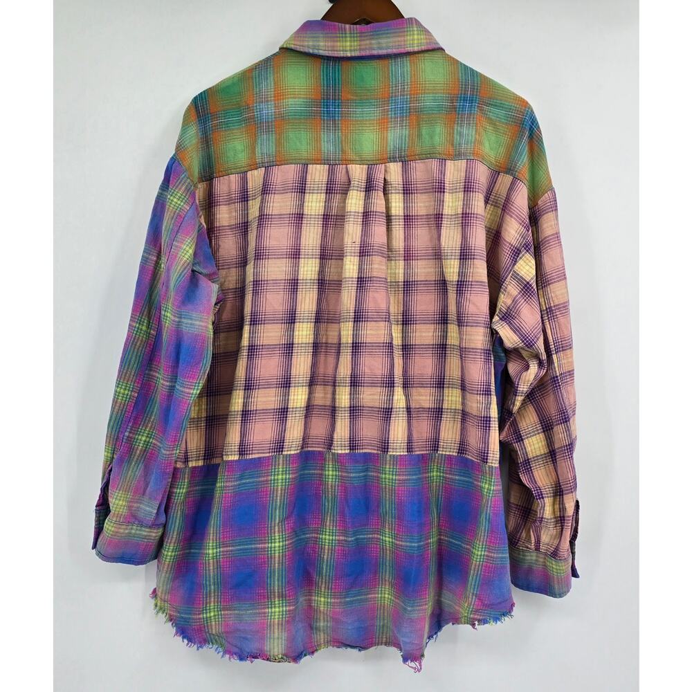 BiBi Patchwork Plaid Button Down Shirt Medium Ove… - image 2